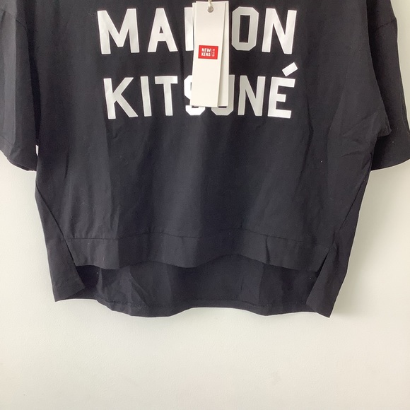 New women’s crop t-shirt Maison Kitsune’ print black white - Picture 4 of 7